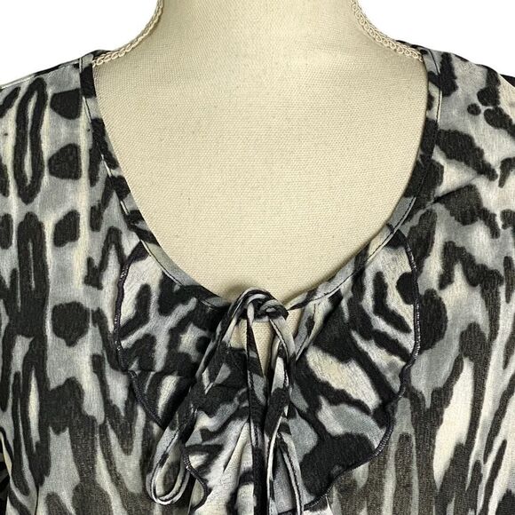 Susan Graver Womens Tunic Top Sheer Animal Print Keyhole Black White Small - Picture 7 of 10